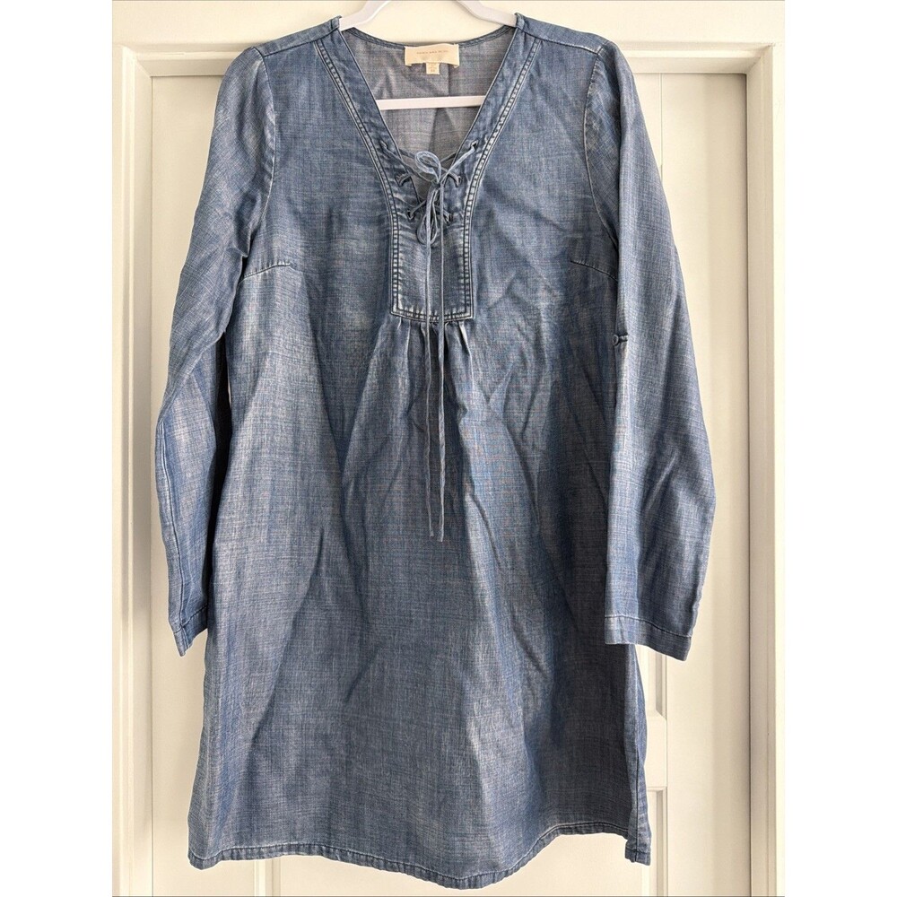 Skies Are Blue Womens Lace up Boho Denim Tencel Popover Dress Size Medium Beach